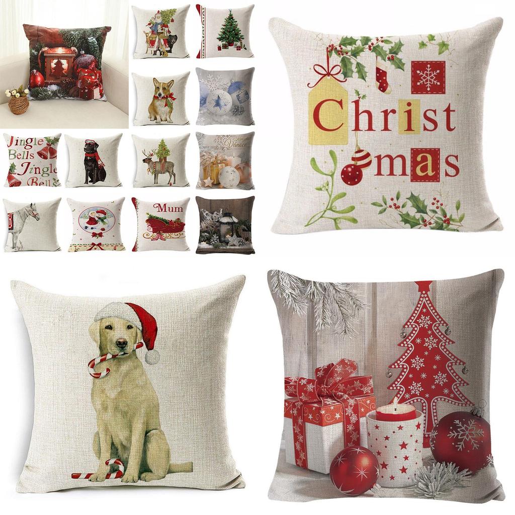 Luxurious 18" Merry Christmas Pillow Case Cotton Linen Cushion Cover For Home Decor