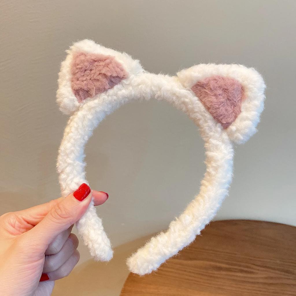Cat Cute Women Ears Hairband Girl Cosplay Hair Hoop Winter Soft Wool Headband Anime Party Hair Bands Face Wash Makeup Headwear