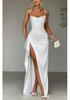 2026 Summer Solid Color Off-Shoulder Satin Sleeveless Strap Dress for Women
