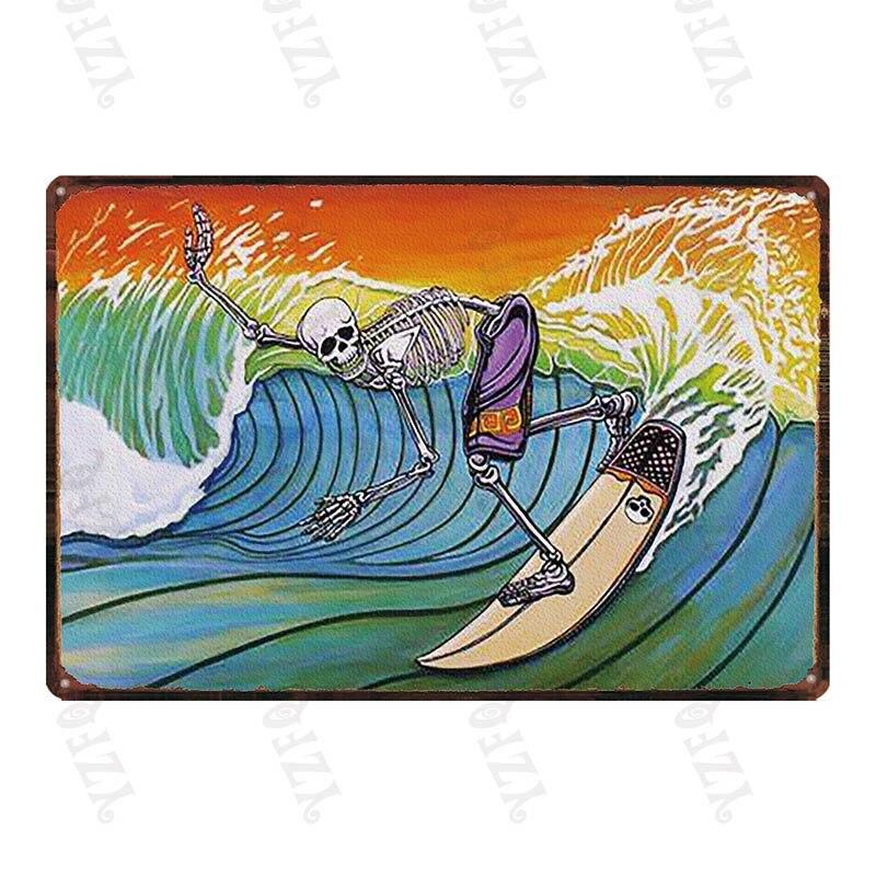 Vintage Hawaii City Painting with Hula Dancers  Metal Travel Tin Sign for Wall Decor In Pubs Cafes and Homes  Beach Metal Pla