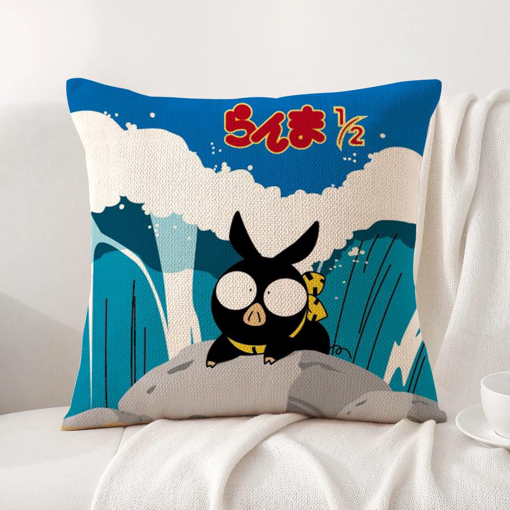 Cartoon R-Ranma1 2 Cushion Cover Summer Coolness Linen Fabric Double-Sided Printing Pillow Case Sofa Home Decor Gift