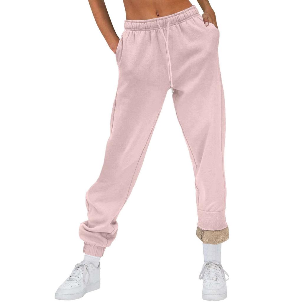 Damenmode Einfarbige Freizeithose Kordelzug Große Fleecehose Homewear Jogginghose
