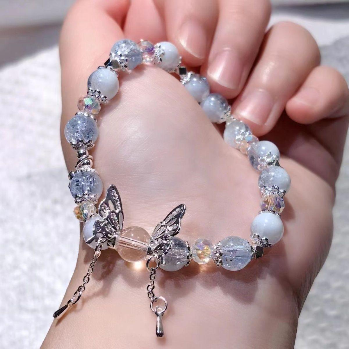 

Chinese Style Crystal Butterfly Tassel Bracelet - Luxury Fairy Jewelry for Women 18 cm
