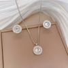 ZAKOL Shiny Crystal Zircon Round Pendant Necklace Earrings for Women Exquisite Stainless Steel Chain 2 Pcs Zircon Set