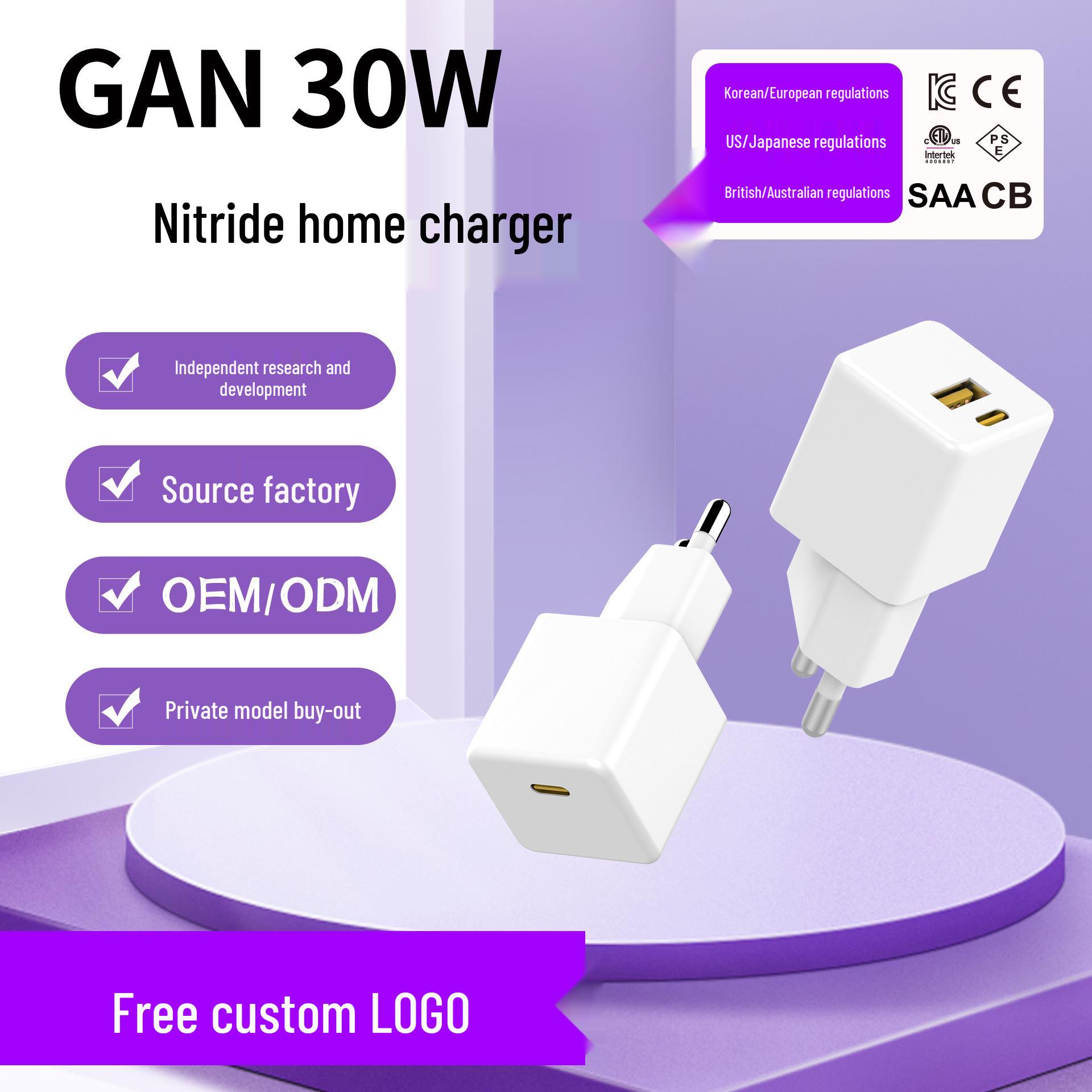 

30W Dual Port Gallium Nitride Charger Head - Korean KC Certified, Fast Charging for Apple 15 & Samsung S23 KC Certified GAN Single USB-C