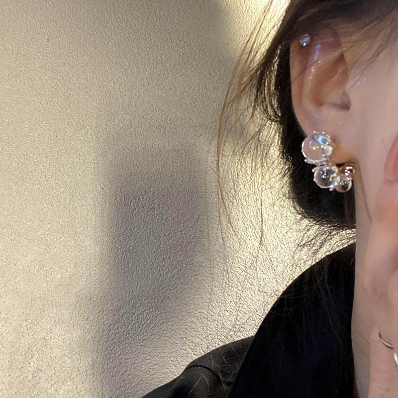 Silver Color Plated Transparent Round Balls Stud Earrings For Women