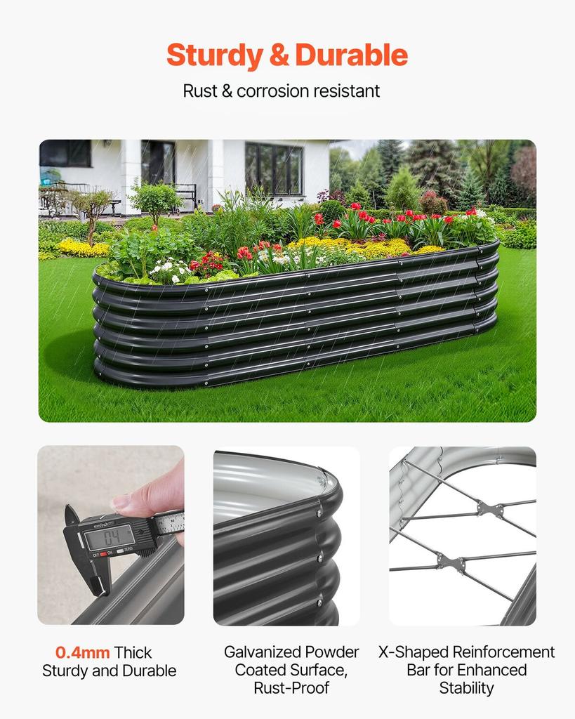 Metal Raised Garden Bed, 2.0 X 0.6 X 0.4 M Oval Outdoor Galvalume Planter Garden Box, Open Bottom Design, Large Planter Raised Bed for Growing