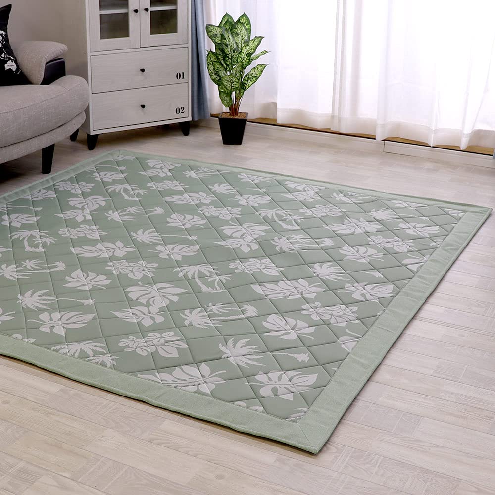 Freely Rug Carpet Cool Summer Washable 190 x 240 cm 10mm Urethane Thick Cool Mat Rug Mat Summer Cool Rug Cool L Size Monstera Rug! (L Green)