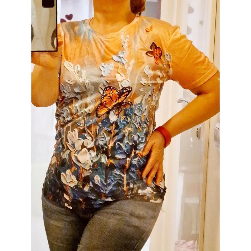 Women's O-Neck T-shirt Butterfly Graphic Print Y2k Harajuku Pullover Vintage Tops Fashion Tees Oversized Female Clothes Summer