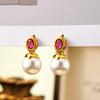 Vintage Emerard Crystal Pearl Drop Earrings for Women Court Style Baroque Pearl Earring Party Banquet Jewelry Accessories Gifts