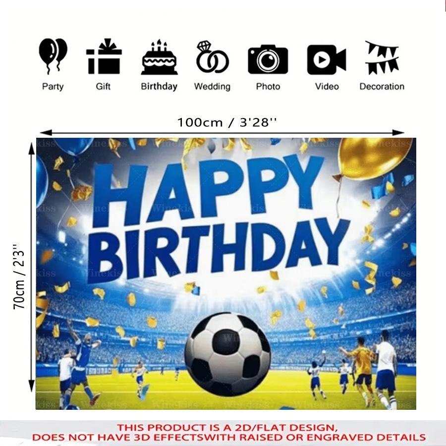 1pc 2D Flat Soccer Theme Happy Birthday Backdrop Banner Indoor Outdoor Decorative Banner For Garden Patio Celebration Decor Birthday