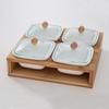 Vassoio per Snack in Bambù Stile Nordico con Coperchio in Vetro e Piatto in Ceramica