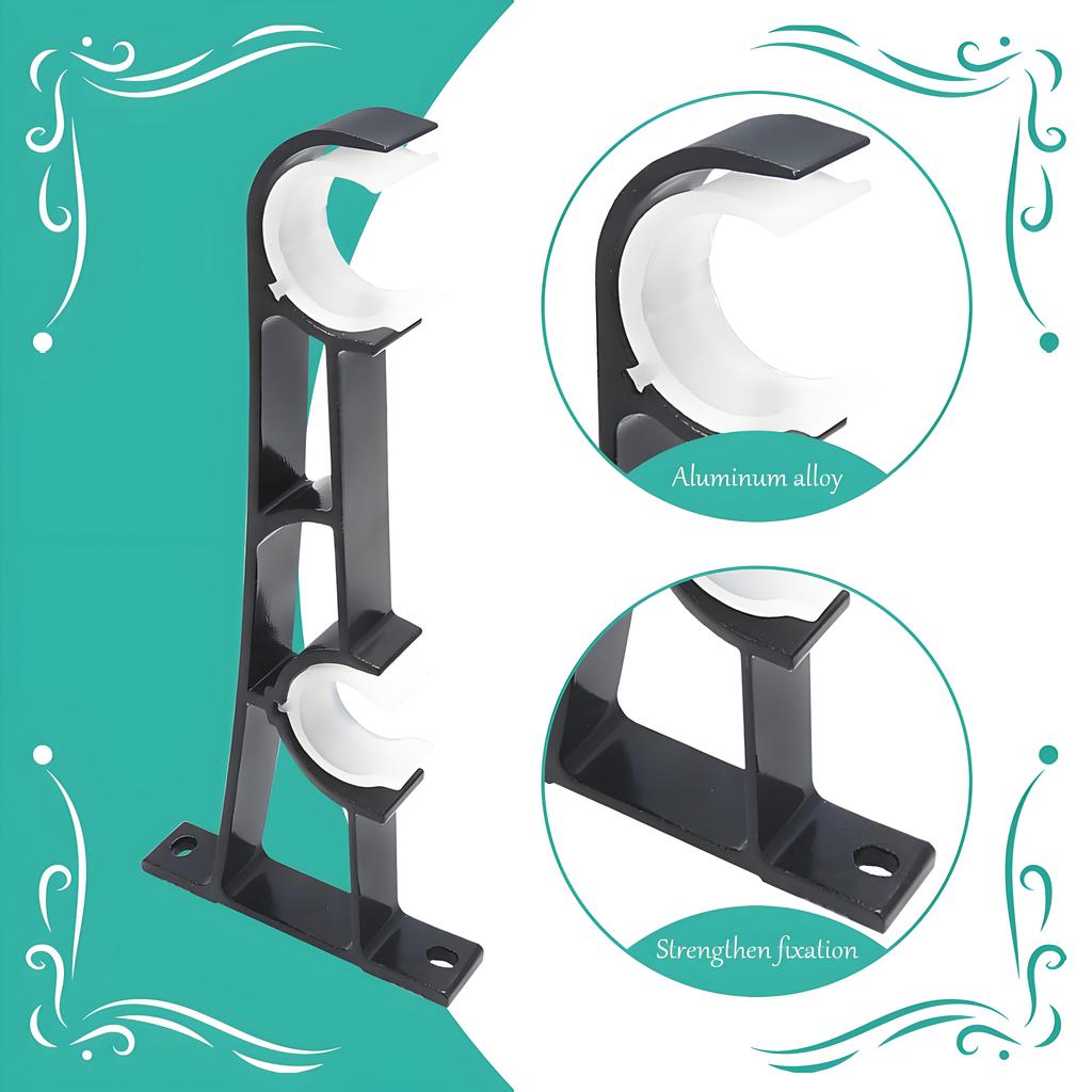 Heavy-Duty Double Curtain Rod Brackets, 2-Pack Aluminum Alloy Wall Mount Holders for Layered Drapes - Easy Installation