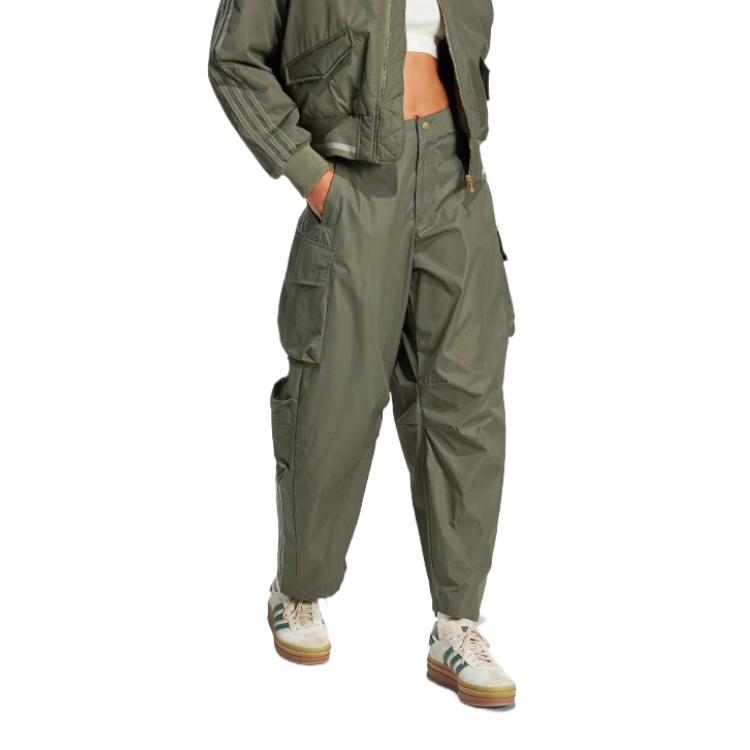 Adidas Originals SS25 Street Roaming Series Comfortable Fashion Multi-Pocket Cargo Pants Women Bottoms Rock-Olive-Green JI5728