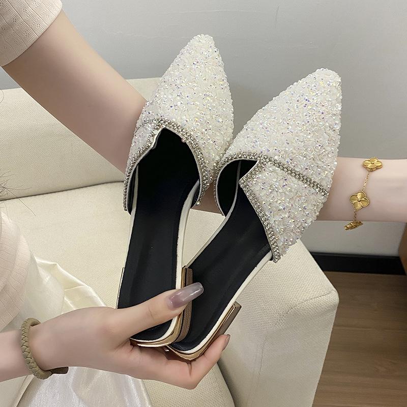 

Баотоу полутапочки женские летние без каблука ленивые туфли женские на толстом каблуке с острым носком полубосоножки большого размера женская обувь 41-42 42