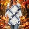 Women's Halloween Print Casual Top, Round Neck, Three-Quarter Sleeve, Loose Fit