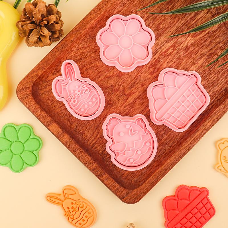 1/4 Bucăți Matriță Brioșe Iepuraș de Paște Plastic Iepuraș Ou Tăietor de Prăjituri Ștampilă Embosator Petrecere de Paște Fondant Tort Decorațiuni de Copt