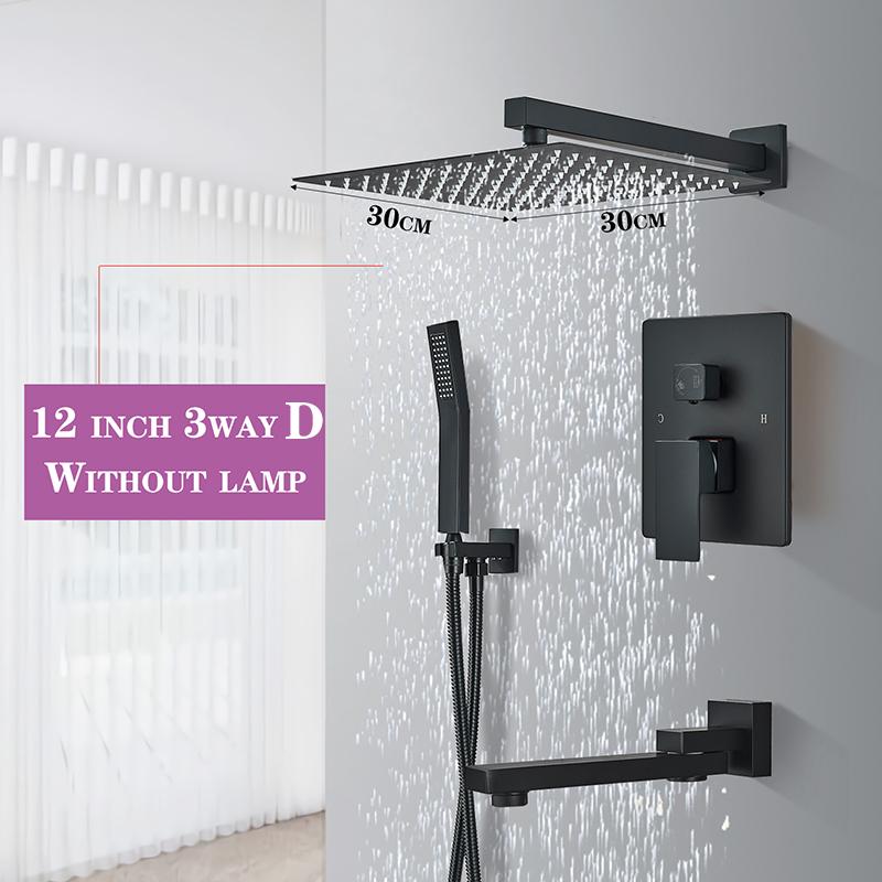Matte Black LED  Bathroom Showe Faucet Rainfall Shower Head Bath Water Faucet Wall Mounted Bathtub Shower Mixer Tap Shower Set