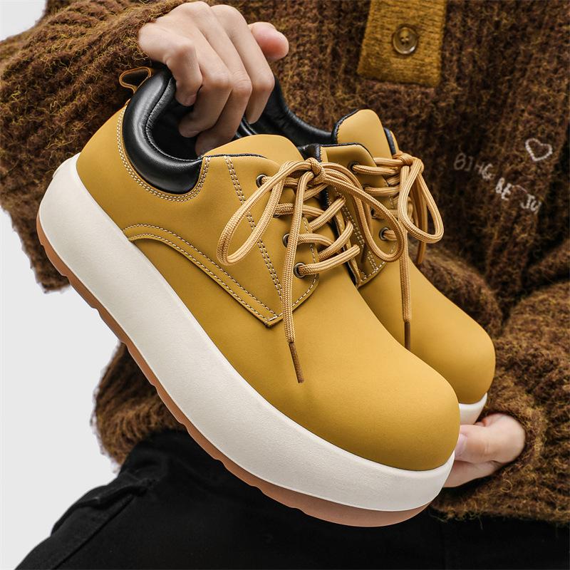 

Мужская обувь новая нишевая Q-версия большая голова дерби кожаная обувь ревень низкий верх повседневные ботинки Мартина мужские 42 жёлтый