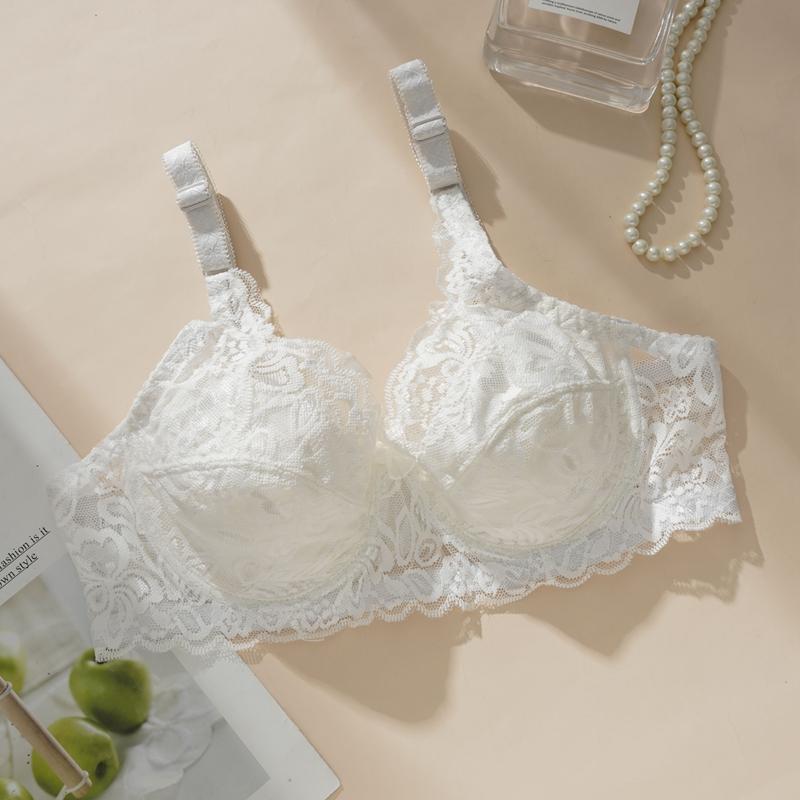 Thin Bras for Big Breasts Sexy French Underwear for Women Thin Gathered Lace Transparent Large Size Breast-collecting Bras Underwire Bra