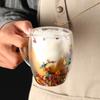 350ml Double-Walled Glass Coffee Mug with Flowers Inside Quicksand Heat Insulated Cup for Espresso & Drinks