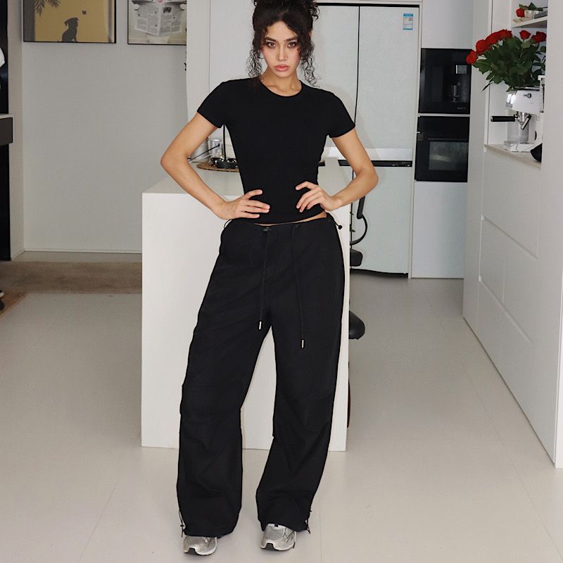 Akiyo Studio Summer New Drawstring Large Pocket Loose Casual Straight Overalls Trousers
