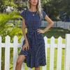 Women's Spring Fashion Pleated Print Mid-length Dress Short Sleeve Round Neck Polka Dot Pleated Dress
