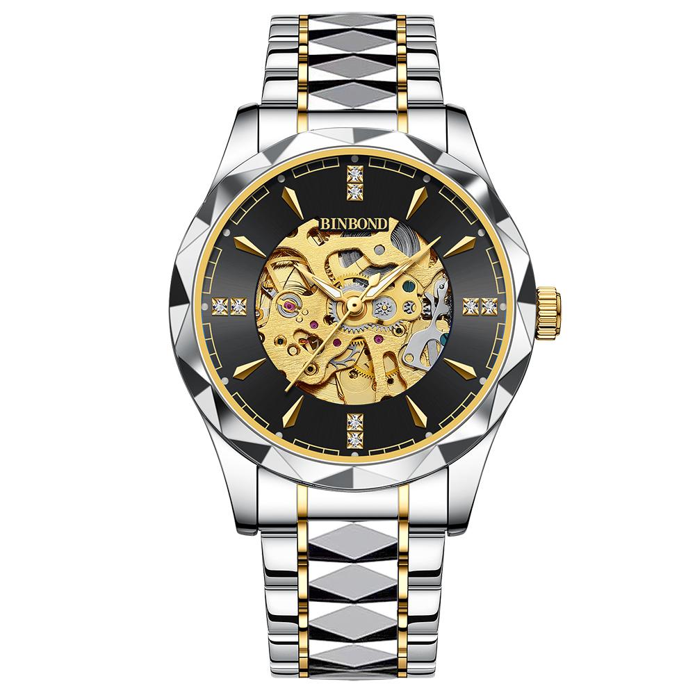 BINBOND Luminous Waterproof Automatic Tourbillon Men's Watch Reloj Skeleton Authentic Mechanical Wristwatches For Men Luxury