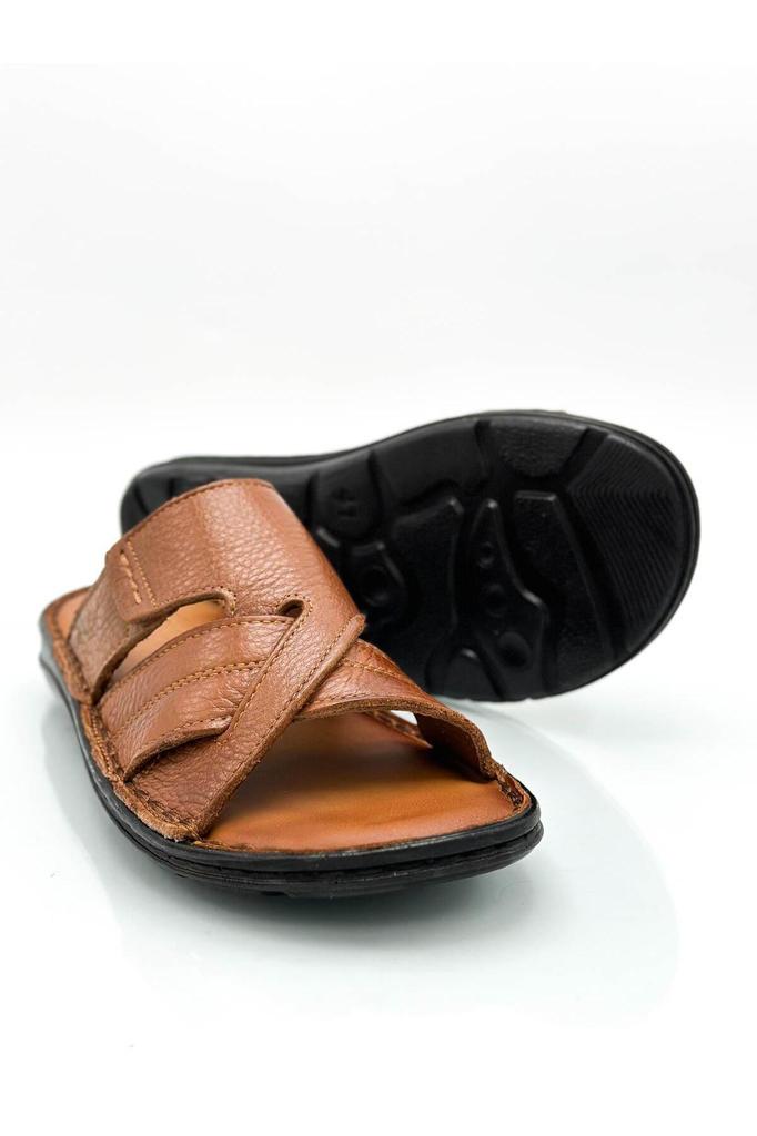 Genuine Real Leather Men's Slippers Light Slippers Leather Syringe Brown