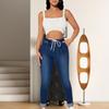 Women Denim Jeans High Waist Women's Jeans With Drawstring Lady Fall Jeans Elastic Waist Slim Fit Fabric Stylish Female Trousers
