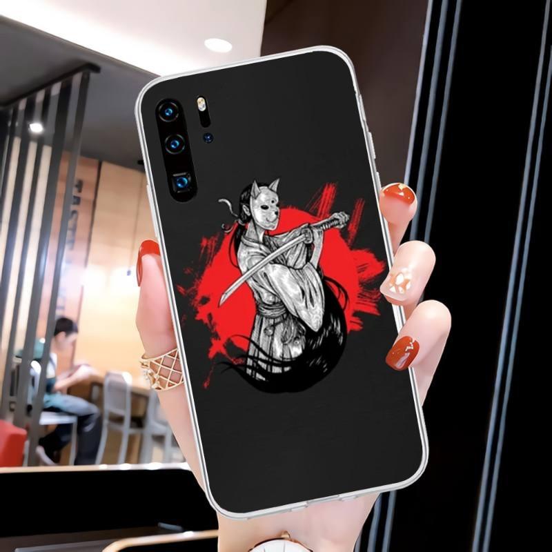 Custodia per telefono Samurai Gril da donna per Huawei P50 P40 P30 Pro Mate 40 30 Pro Nova 8 8i Y7P Honor Cover trasparente per telefono