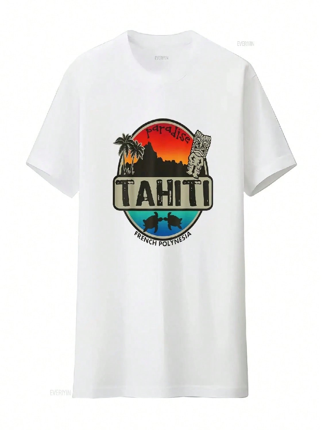 Wounisexs Tahiti Paradise Tropical T Shirt Vintage Washed Top For Everyday Wear Fashion Stylish Slightly Versatile Stretched S разноцветный