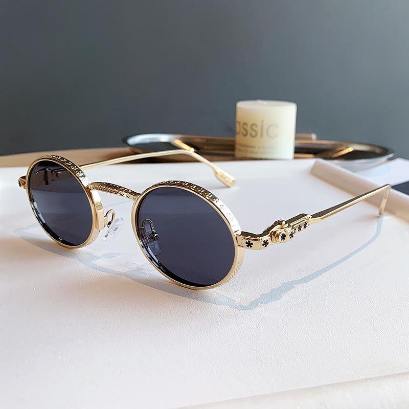 Retro Small Frame Punk Hip Hop Round Sunglasses - European & American Street Style for Women