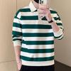 American Style Striped Long Sleeve Hoodie Men Spring Autumn Big Size Loose Turn-down Collar Chic Contrast Color Casual T-Shirts
