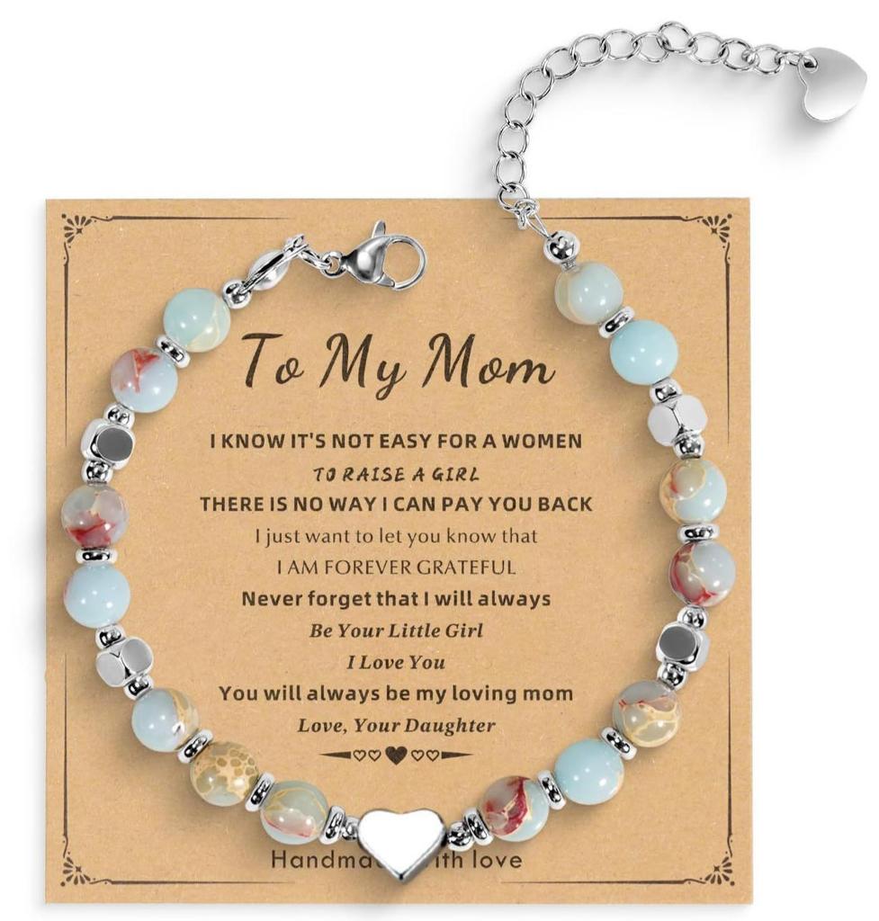 Adjustable Stainless Steel Chain Bracelet with 6mm Shoushan Stone Beads and Heart Charm
