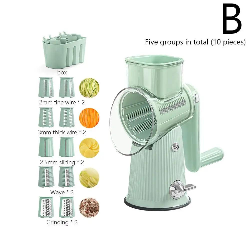 NEW 5 In 1 Rotary Cheese Grater With Handle Manual Suction Strong Nuts Shredder Slicer Base With Vegetable Grinder Graters V1Z5