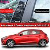 Für Mazda 2 Demio Hatchback 2015- 6 Stück Glänzende Piano-Schwarz Auto BC-Säulenabdeckung Verkleidung Kohlefaser-PC-Material Aufkleber