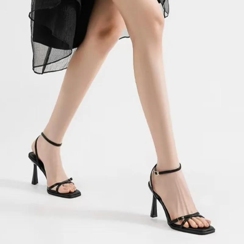 

Fashion 2025 Fashion Open Toe Women s Sandals New Buckle Strap Office and Career Summer Square Toe Best Seller Heeled Sandals Zapatos 34 чёрный