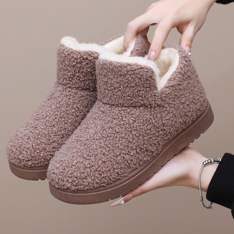 Winter New Women's Fashion Fleece Warm High-top Platform Cotton Shoes Non-slip Soft Soles Wear Wool Cotton Boots