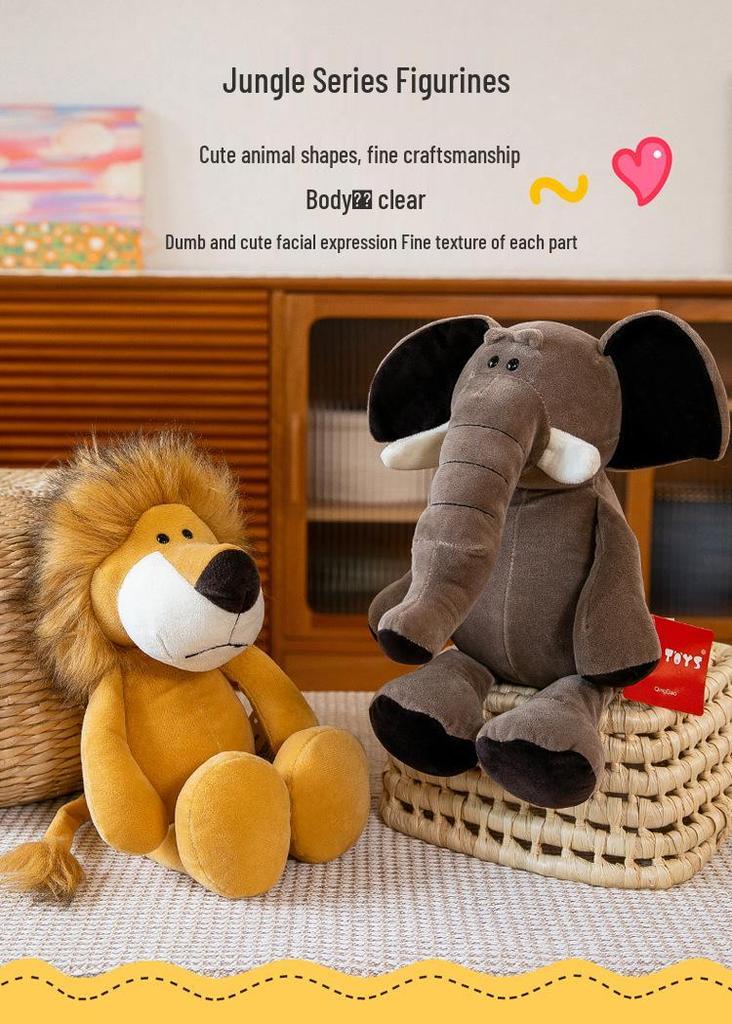 Plush Jungle Animal Dolls: Elephant, Monkey, Tiger, Lion, Giraffe – Perfect Children's Gifts