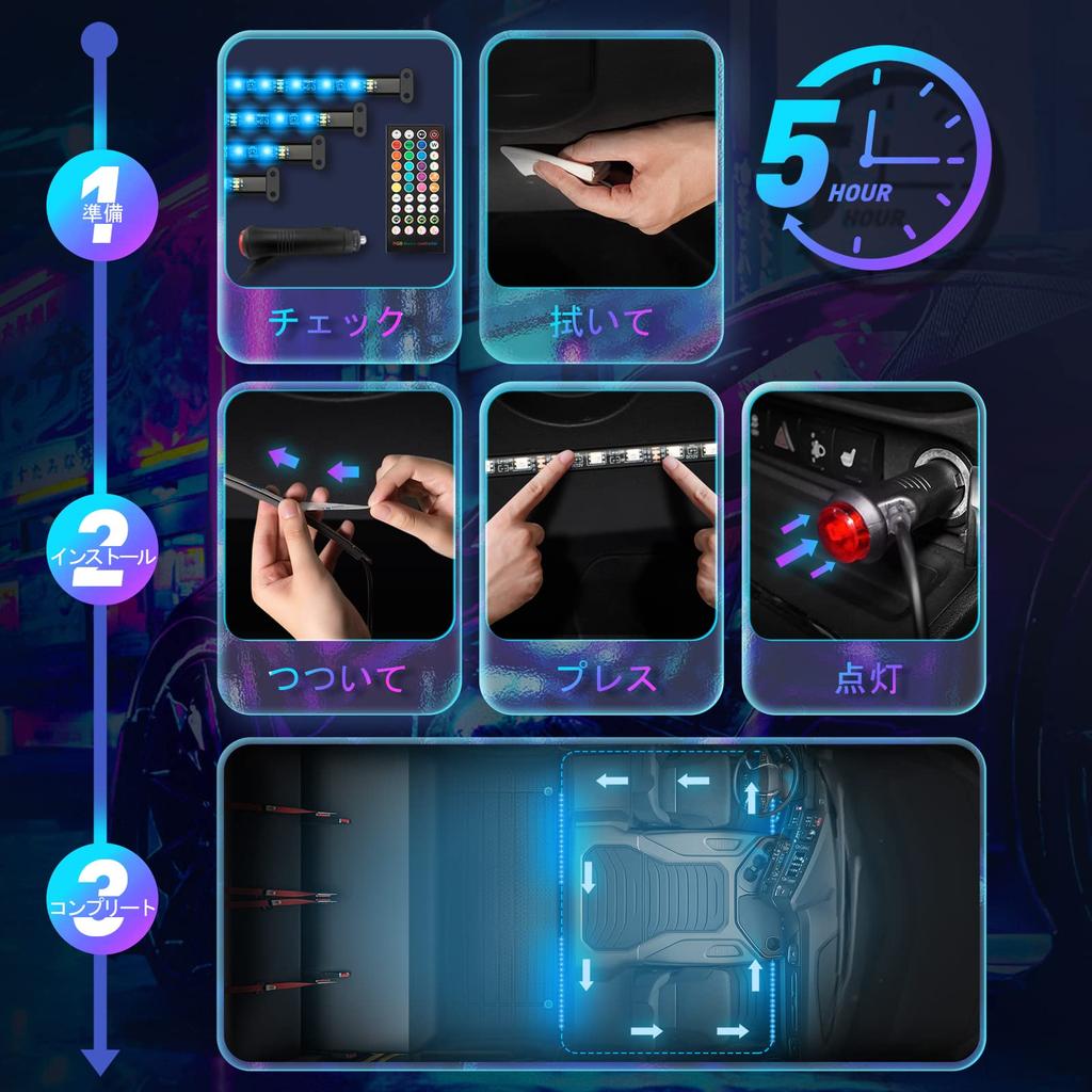 NOVSIGHT Car LED Strip 72 Car Illumination for Interior High 8 RGB Ambient Starry Sky Remote App Timer Music Sound Recognition Light, LEDs,