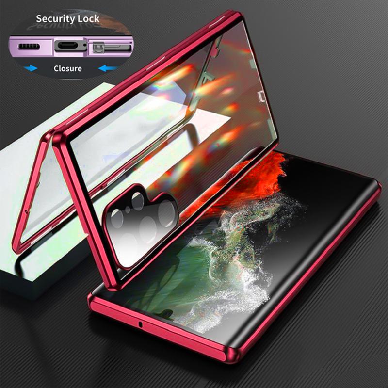 Metalowa dwustronna szklana obudowa z zatrzaskiem 360 pełna ochrona do Samsung Galaxy S22 S23 Ultra S23 Plus osłona obiektywu