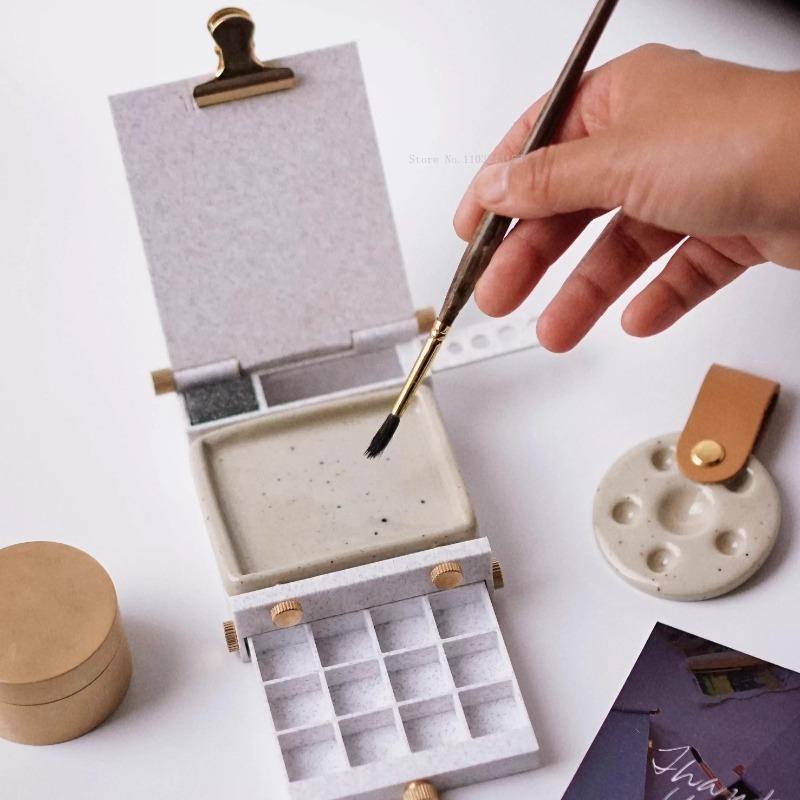 24 Color Mini Watercolor Paint Empty Box Portable Folding Art Tool Outdoor Sketching Handcrafted Drawing Board Palette Supplies