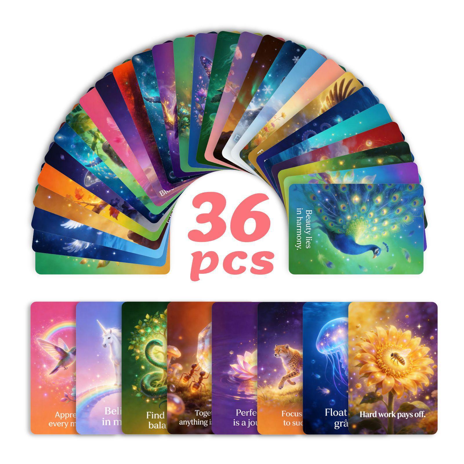 

Fantasy Animal Energy Quote Card 36 Set, Wind Hand Account Material Wall Decoration Postcard RXHB0186