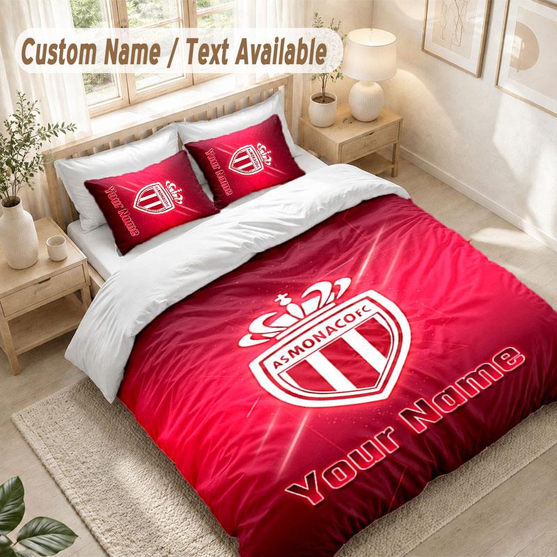 Custom Name Bedding Set 3 PiecesMonaco FC Print Duvet Cover + 2 Pillowcases Soft Bed Decor