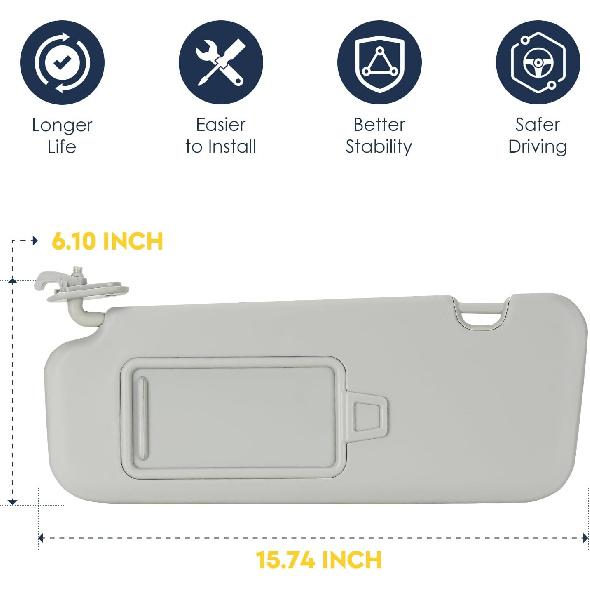 Left Driver Side Sun Visor Without Light Fit For Hyundai Elantra 2017 2018 , Replaces For 85210F2100TTX Gray