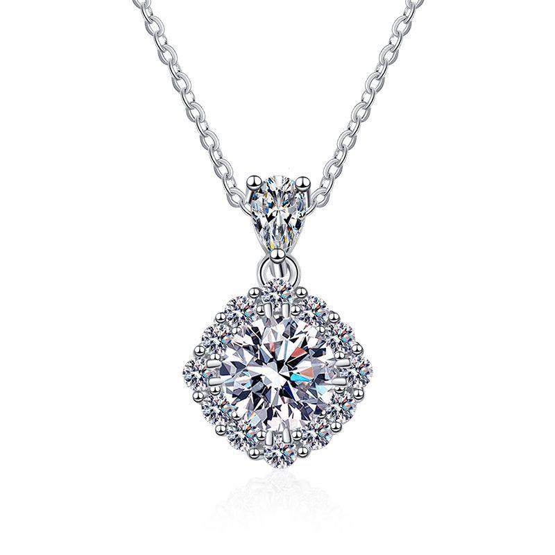 D Color 1ct Moissanite Pendant Necklace Square Jewelry Women