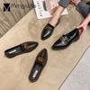 Fashion 2024 Brand Solid Leather Shoes Ladies Casual Oxfords Pointed Toe Flats Women Slip On Thick Heel Sneakers Big Size Spring Loafers