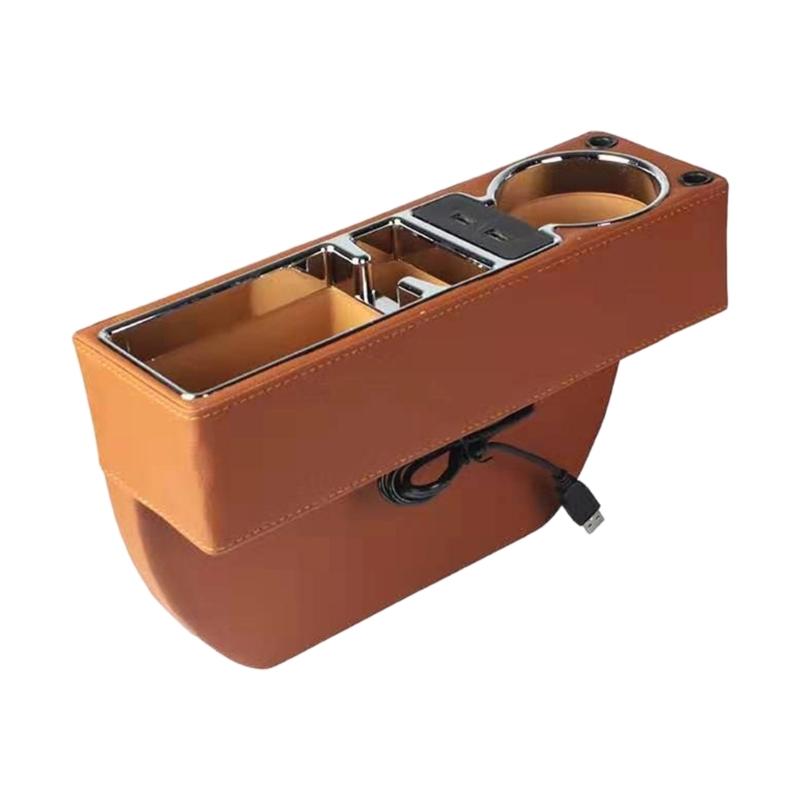 Leather Automotive Seat Container Having Integrated Power Outlet Great For Drivers To Maintain Organization