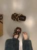 Retro Cross One-word Fluffy Slippers Women Wear Autumn and Winter Casual Versatile Gentle Leopard Print Thick-soled Velvet Cotton Shoes